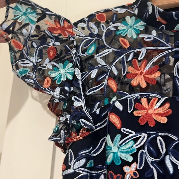 Zac Posen Blue Floral Embroidered Mesh Collar Dress - Picture 6 of 14